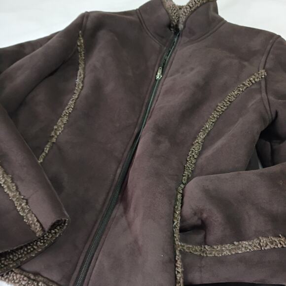 L.L.Bean Women's Med Brown Faux Suede Sherpa Lined Embellished Jacket Easy Care - Picture 9 of 16